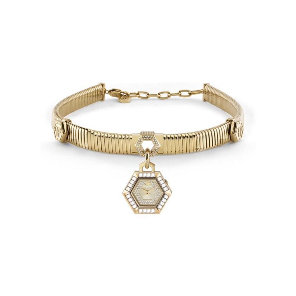 Philipp Plein $nake Hexagon Crystal Necklace Watch Gold Womens